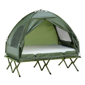 2-Person Foldable Camping Cot, Portable Outdoor w/ Bedspread & Thick Air Mattress, 4-In-1 Elevated Camping Bed Tent for Hiking, Picnic, Green 2-Person Foldable Camping Cot, Portable Outdoor w/ Bedspread & Thick Air Mattress, 4-In-1 Elevated Camping Bed Tent for Hiking, Picnic, Green